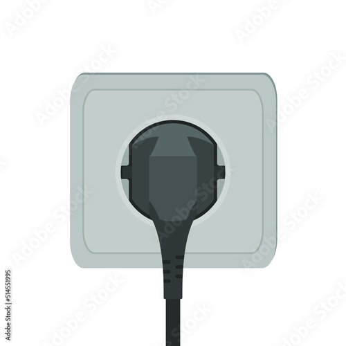 Vector illustration of a European recessed electrical socket with plug inserted