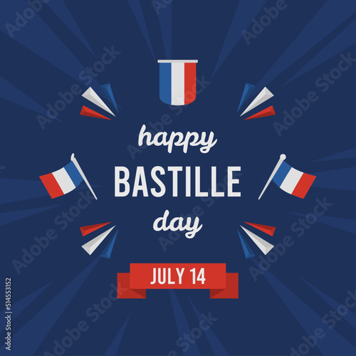 dark blue poster with french flag for greeting card, marketing, sales or social media post on bastille day