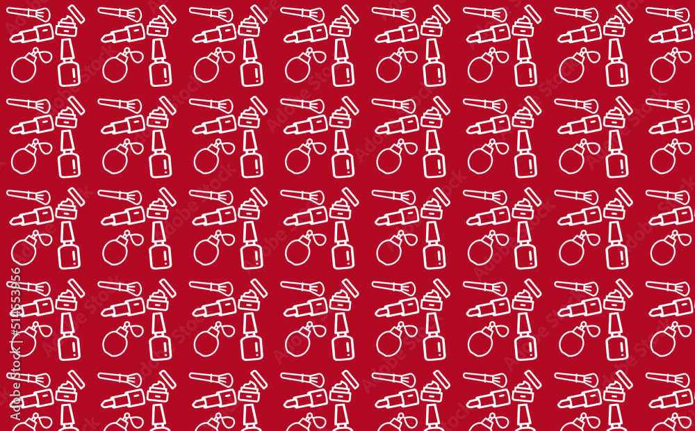 Naklejka premium Red background silhouettes of makeup, wrapping paper