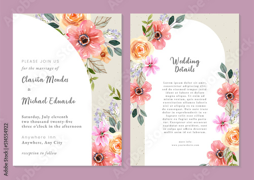 Orange Roses Watercolor Floral wedding Invitation