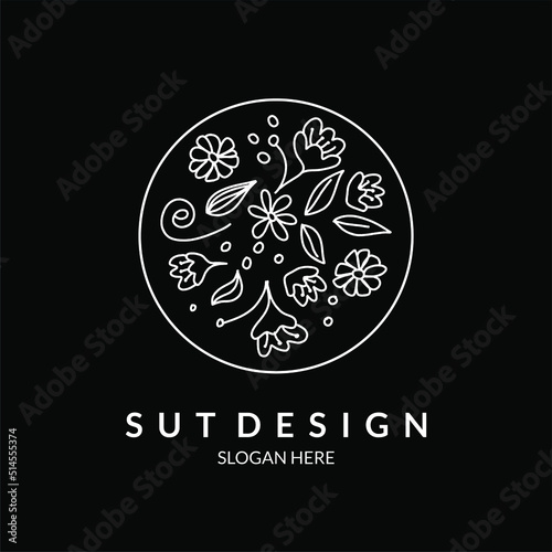 botanical floral bouquet flower minimal logo vector