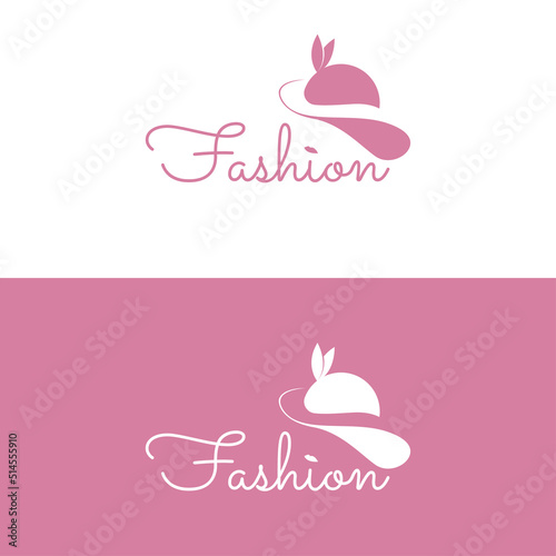 fashion logo design with millinery in pink color, vector illustration