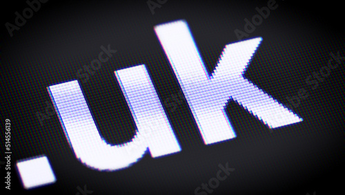 UK domain in the black screen. 3D Illustration.