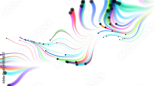 Multicolored flowing particles on white background. Illustration.