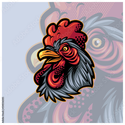 detailed rooster head mascot logo