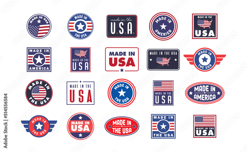 Made in USA. American manufactured emblem. Pride United States national badge.
