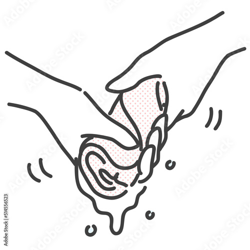 タオルの水分を絞っているイラスト
