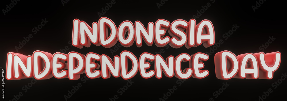 text indonesia red and white color isolated 3d illustration rendering, indonesia independence day holiday