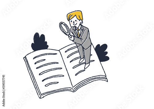 本の中からビジネスアイディアを探す男性　読書を楽しみ様々な疑似体験をする人々