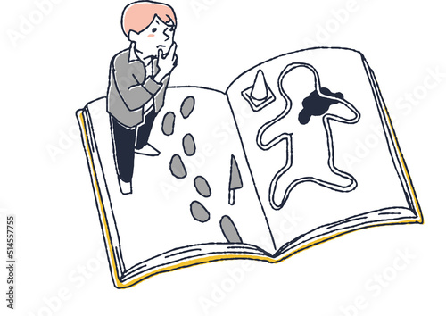 ミステリーを読み犯人を予想する男性　読書を楽しみ様々な疑似体験をする人々