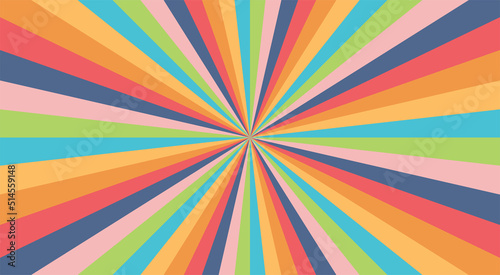 Abstract explosion background in colorful rainbow gradient. Glare effect. Sunshine sparkle pattern. Vector illustration of a radial ray. Narrow beam. For backdrops, posters, banners, and covers.