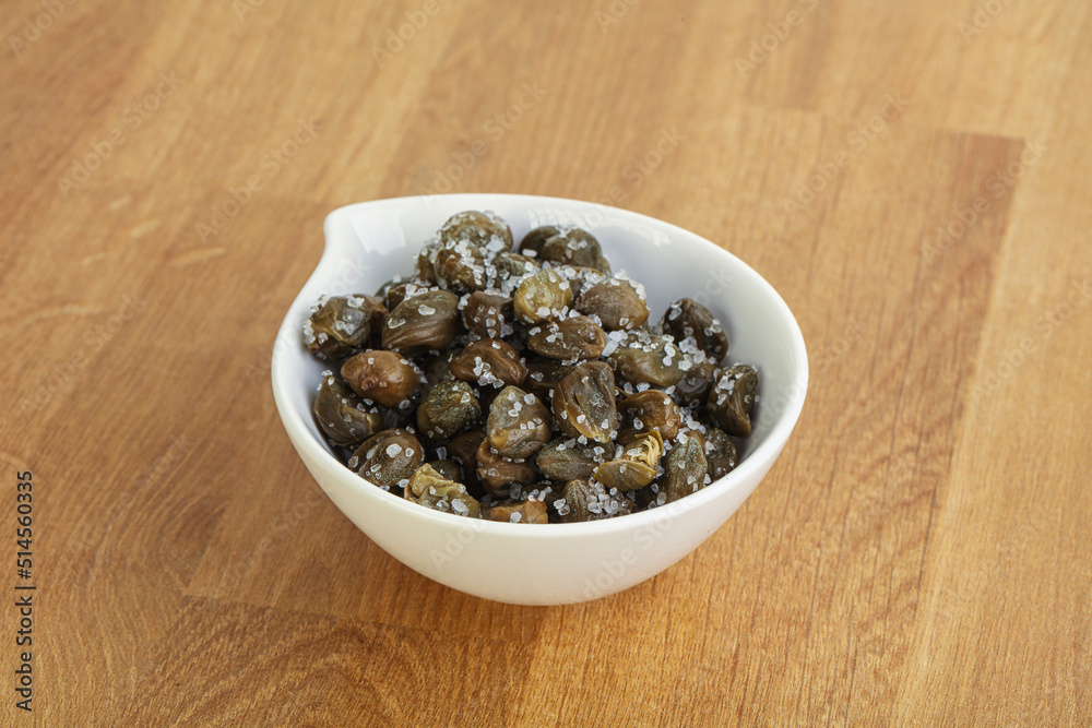 Salted marinated capers snack appetiser Salted marinated capers snack appetiser