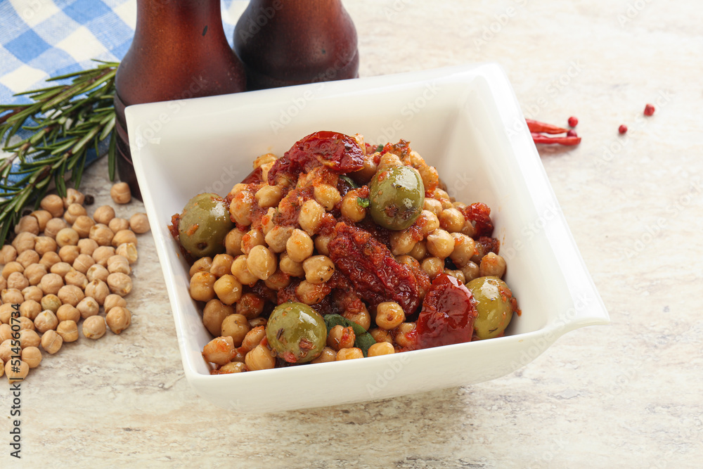 Chickpea beans with dry tomato and olives Chickpea beans with dry tomato and olives