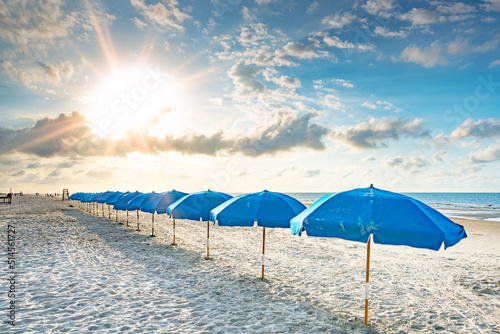 Hilton Head beach umbrellas at sunrise photo