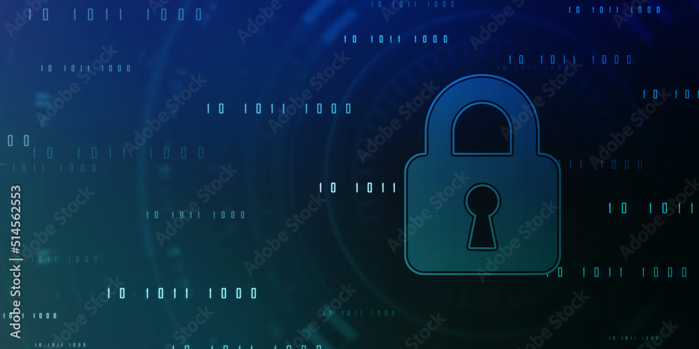Digital Padlock on abstract technology background, Technology security concept. Modern safety digital background. Protection system, Cyber Security and safety information, personal data concept