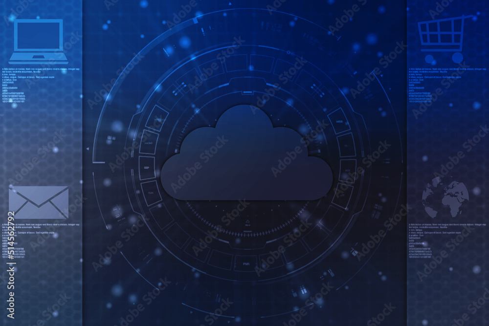 Obraz premium 2d illustration of Cloud computing, Digital Cloud computing Concept background. Cyber technology, internet data storage, database and data server concept