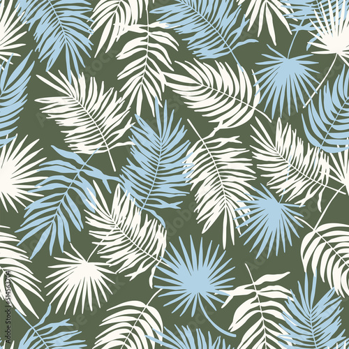 Tropical leaves seamless pattern. Jungle floral vector illustration. Abstract botanical background. Palm trees branches fashion print for fabric  package  paper