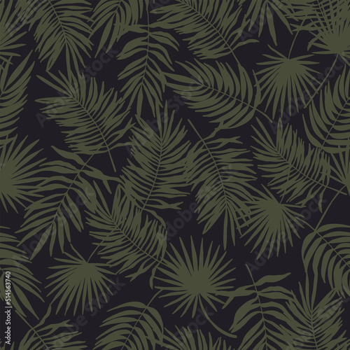 Tropical leaves seamless pattern. Jungle floral vector illustration. Abstract botanical background. Palm trees branches fashion print for fabric  package  paper