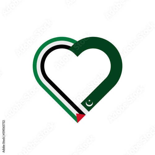 unity concept. heart ribbon icon of palestine and pakistan flags. vector illustration isolated on white background