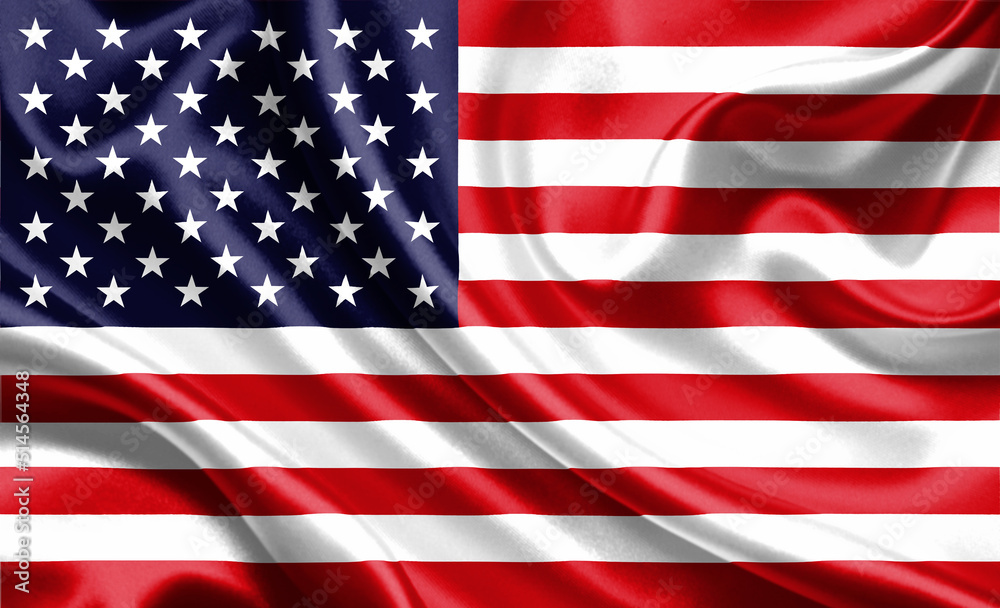 Fototapeta premium United stated Of America flag on satin texture effect