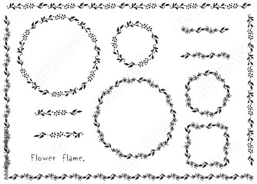 手描きの草木、花輪フレーム 、罫線セット