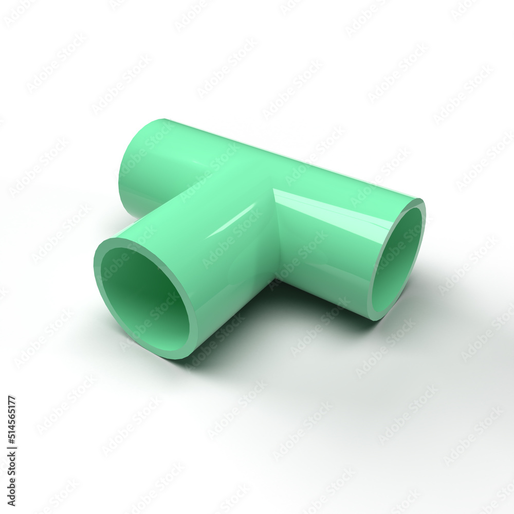 3d rendering of plastic Tbranch sewer pipe, PVC pipe Tjoint fittings