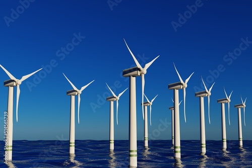 Windmill for electricity generation in the sea. 3D Render