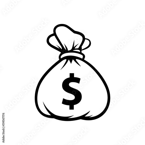 Dollar money icon bag vector black white photo