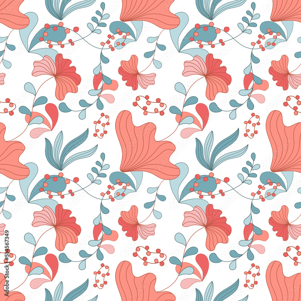 Seamless flowers patterns designed in doodle and vintage style. on white background for digital print, background, spring theme decoration, fabric pattern, card, scrapbook, t-shirt design and more