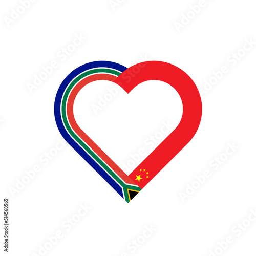 unity concept. heart ribbon icon of south africa and china flags. vector illustration isolated on white background