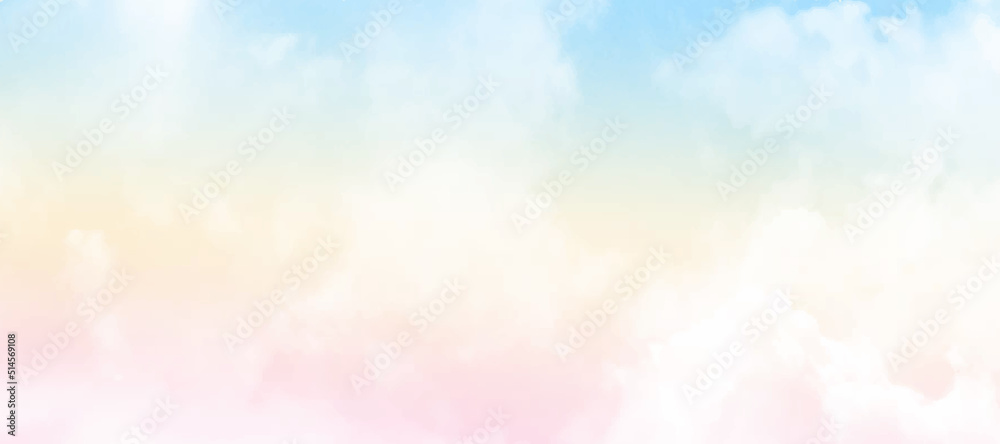 Sun and clouds background with a soft pastel color. Fantasy magical sunny sky pastel background with colorful cloudy sky, fluffy white cloud. Freedom concept. Vector illustration. Sun and clouds background with a soft pastel color. Fantasy magical sunny sky pastel background with colorful cloudy sky, fluffy white cloud. Freedom concept. Vector illustration.