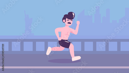 Stylish Athletic Man Running With New York Background Scenery Vintage Illustration