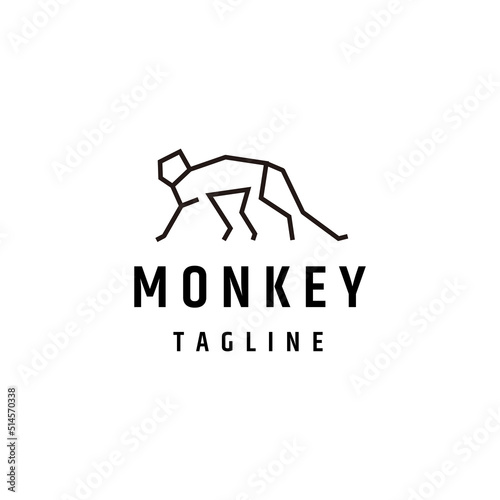 Monkey line art logo vector icon design template