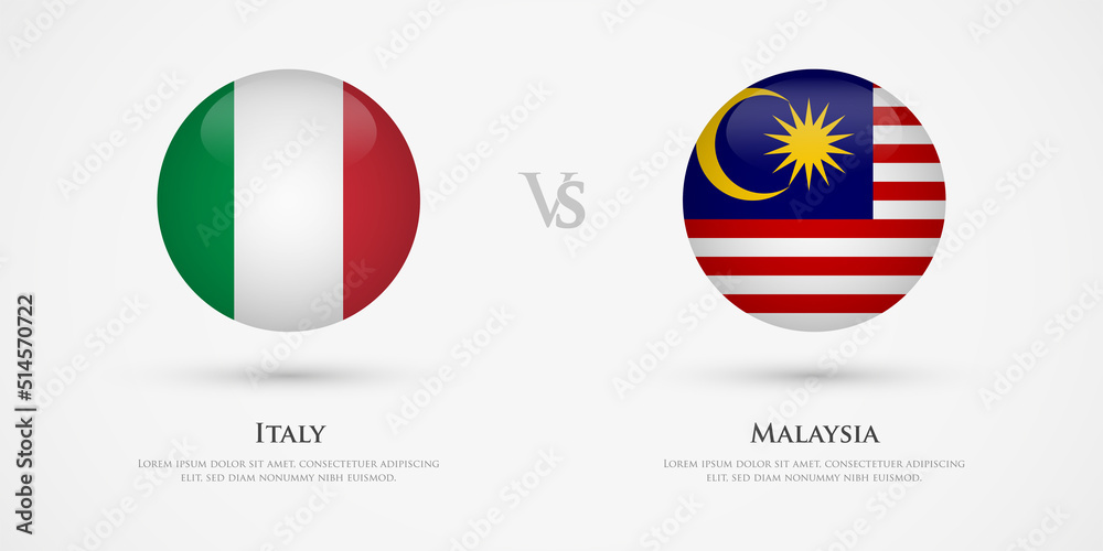 Italy vs Malaysia country flags template. The concept for game, competition, relations, friendship, cooperation, versus.
