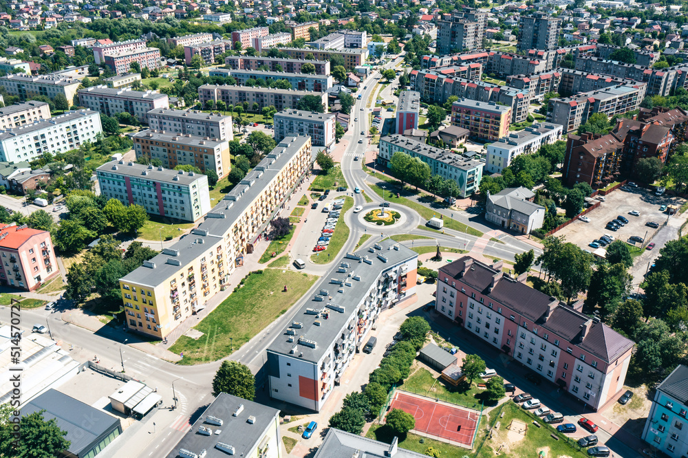 Zawiercie, Poland. Aerial view of A residential part of the city of Zawiercie, Silecia Province, Poland. 