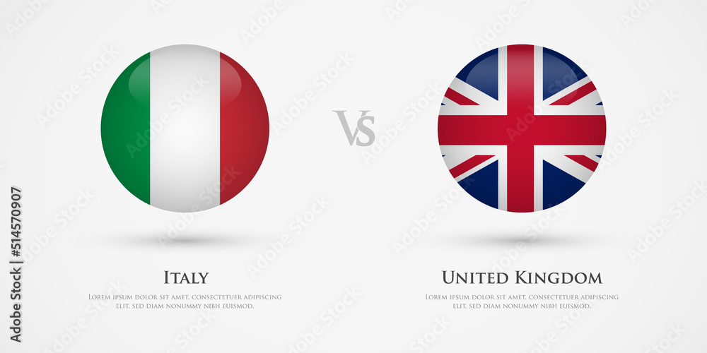 Italy vs United Kingdom country flags template. The concept for game, competition, relations, friendship, cooperation, versus. Italy vs United Kingdom country flags template. The concept for game, competition, relations, friendship, cooperation, versus.