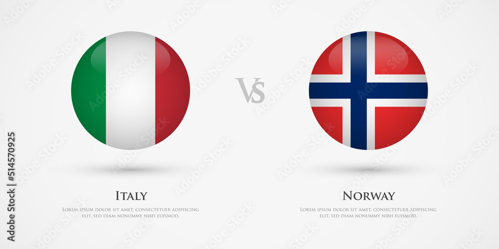 Italy vs Norway country flags template. The concept for game, competition, relations, friendship, cooperation, versus. Italy vs Norway country flags template. The concept for game, competition, relations, friendship, cooperation, versus.