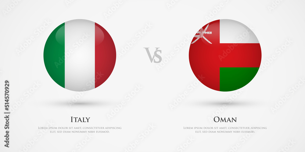 Italy vs Oman country flags template. The concept for game, competition, relations, friendship, cooperation, versus. Italy vs Oman country flags template. The concept for game, competition, relations, friendship, cooperation, versus.