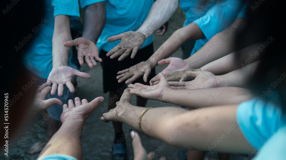 People of different ages, different nationalities, doing activities, planting forests, by the sea, conserving nature and the environment.cooperation team work People of different ages, different nationalities, doing activities, planting forests, by the sea, conserving nature and the environment.cooperation team work