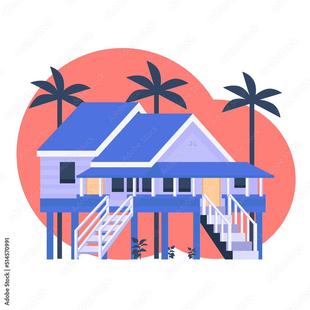 Fototapeta premium Illustration of a house on stilts in the countryside