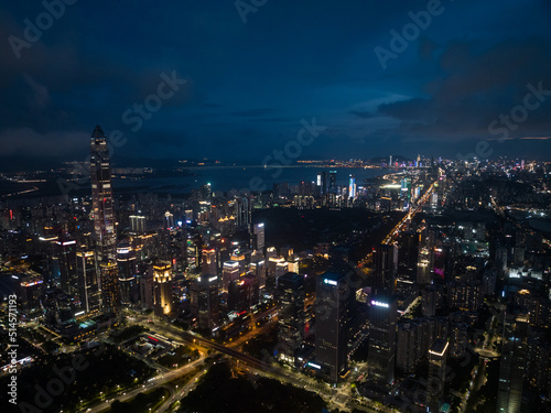 Aerial view of landscape at night in Shenzhen city China