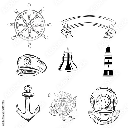 Nautical and Marine Icon Set Vector Symbols