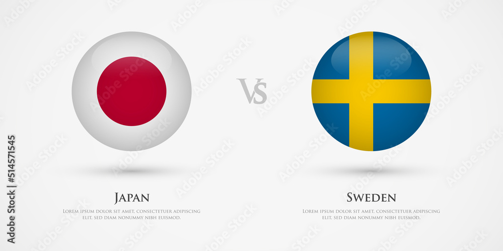 Japan vs Sweden country flags template. The concept for game, competition, relations, friendship, cooperation, versus. Japan vs Sweden country flags template. The concept for game, competition, relations, friendship, cooperation, versus.