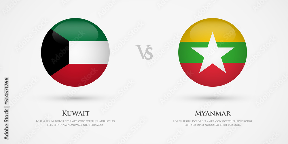 Kuwait vs Myanmar country flags template. The concept for game, competition, relations, friendship, cooperation, versus. Kuwait vs Myanmar country flags template. The concept for game, competition, relations, friendship, cooperation, versus.
