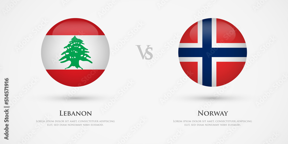 Lebanon vs Norway country flags template. The concept for game, competition, relations, friendship, cooperation, versus.