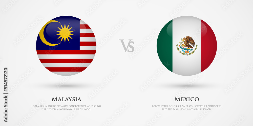 Malaysia vs Mexico country flags template. The concept for game, competition, relations, friendship, cooperation, versus. Malaysia vs Mexico country flags template. The concept for game, competition, relations, friendship, cooperation, versus.