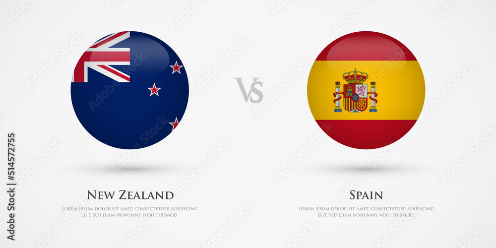 New Zealand vs Spain country flags template. The concept for game, competition, relations, friendship, cooperation, versus. New Zealand vs Spain country flags template. The concept for game, competition, relations, friendship, cooperation, versus.