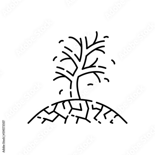 Drought. thirst. Cracked and dried plant or soil. Global disaster. Famine. Climate change vector line icon. Editable