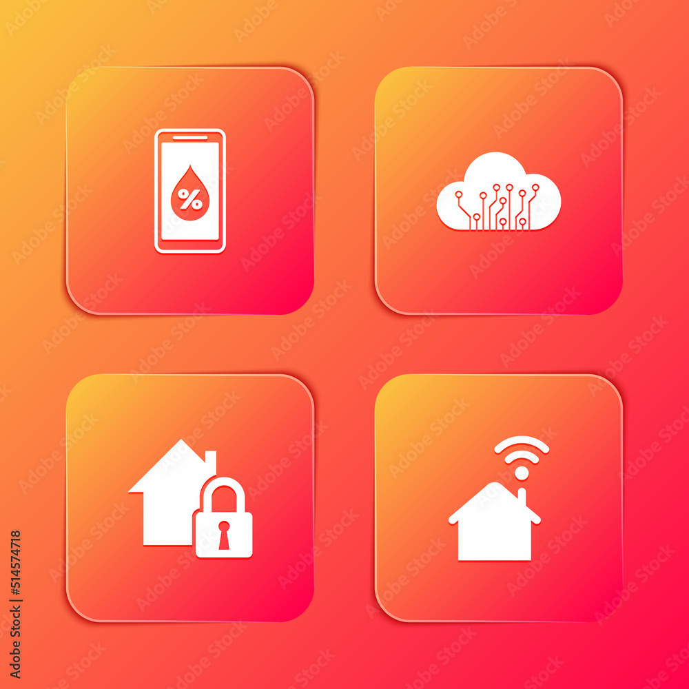 Set Humidity for smart home, Internet of things, House under protection and Smart with wi-fi icon. Vector