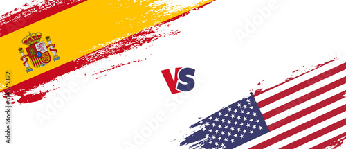 Creative Spain vs United States of America brush flag illustration. Artistic brush style two country flags relationship background